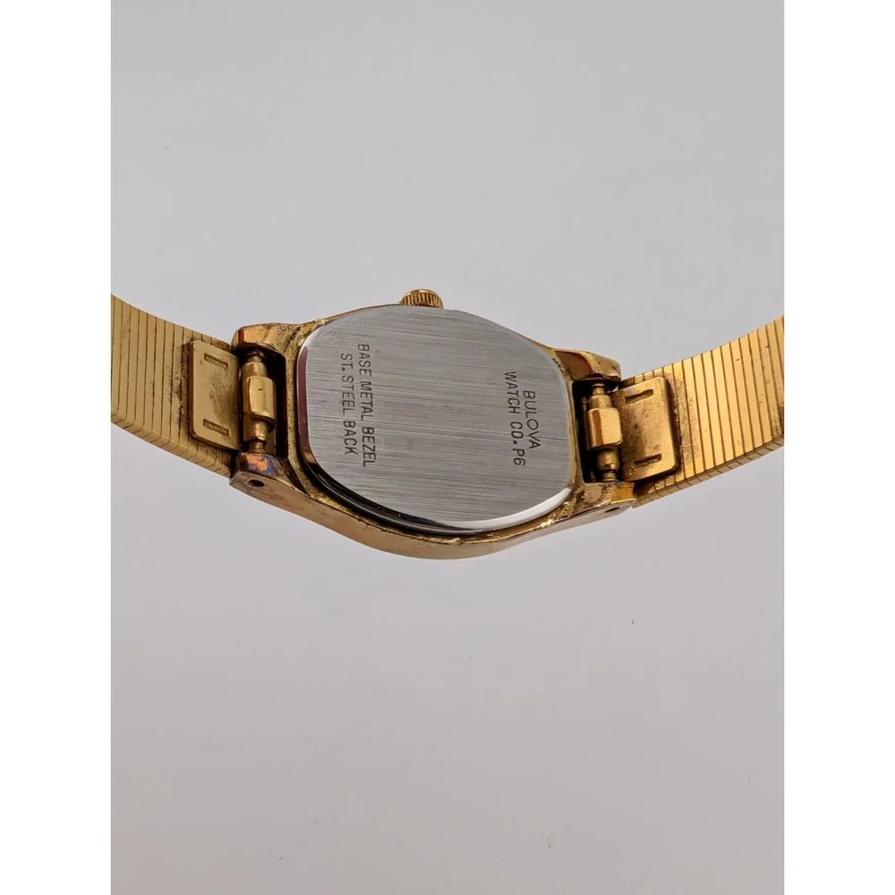 Vintage 1985 Bulova Watch Women Diamond Bezel‎ Gold Electroplated- For Repair